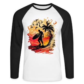 Surfeur occasionnel au clair de lune sous les palmiers - T-shirt baseball manches longues Homme - blanc/noir - Devant - Nik (191cm)