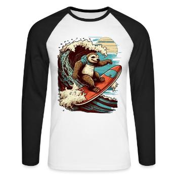 Cooles Faultier surft im Mondschein - Unisex Baseballshirt langarm - Weiß/Schwarz - Vorne - Nik (191cm)