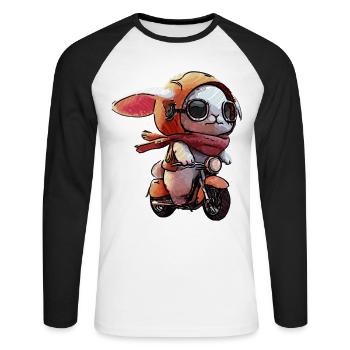 Kaninchen Scooter mit Schal - Unisex Baseballshirt langarm - Weiß/Schwarz - Vorne - Nik (191cm)