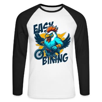 Coq avec vélo et lettrage - T-shirt baseball manches longues Homme - blanc/noir - Devant - Nik (191cm)