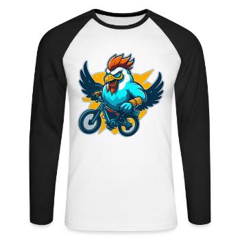 Coq avec vélo - T-shirt baseball manches longues Homme - blanc/noir - Devant - Nik (191cm)