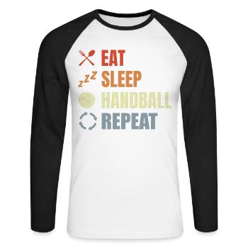 Eat Sleep Handball Repeat - Unisex Long Sleeve Baseball T-Shirt - white/black - Front - Nik (191cm)