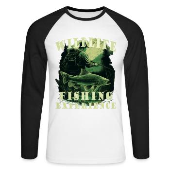 Angler auf der Jagd mit Schriftzug - Unisex Baseballshirt langarm - Weiß/Schwarz - Vorne - Nik (191cm)