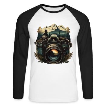 Camera in the mountains - Unisex Long Sleeve Baseball T-Shirt - white/black - Front - Nik (191cm)