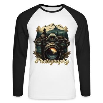 Photo camera with lettering - Unisex Long Sleeve Baseball T-Shirt - white/black - Front - Nik (191cm)