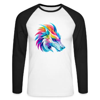 Rainbow Dragon Head - Unisex Long Sleeve Baseball T-Shirt - white/black - Front - Nik (191cm)