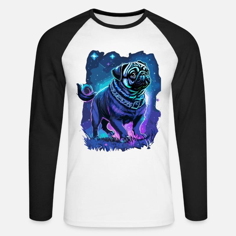 Mops Hund Mitternachtszauber - Unisex Baseballshirt langarm - Weiß/Schwarz