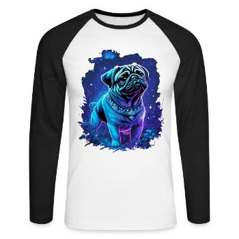 Chien carlin mignon mystique - T-shirt baseball manches longues Homme - blanc/noir - Devant - Nik (191cm)