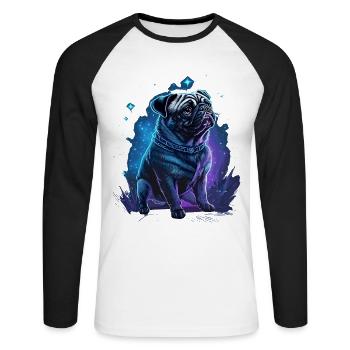 Pug dog with mystical aura and starry sky - Unisex Long Sleeve Baseball T-Shirt - white/black - Front - Nik (191cm)