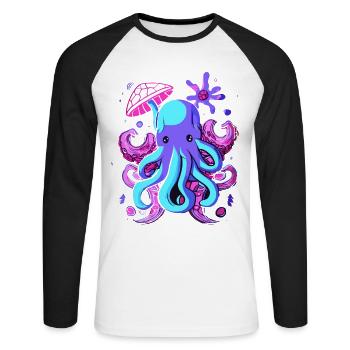Octo Jelly Oktopus Meerestier - Unisex Baseballshirt langarm - Weiß/Schwarz - Vorne - Nik (191cm)