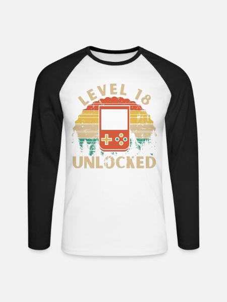 Level 18 Unlocked - Unisex Long Sleeve Baseball T-Shirt - white/black