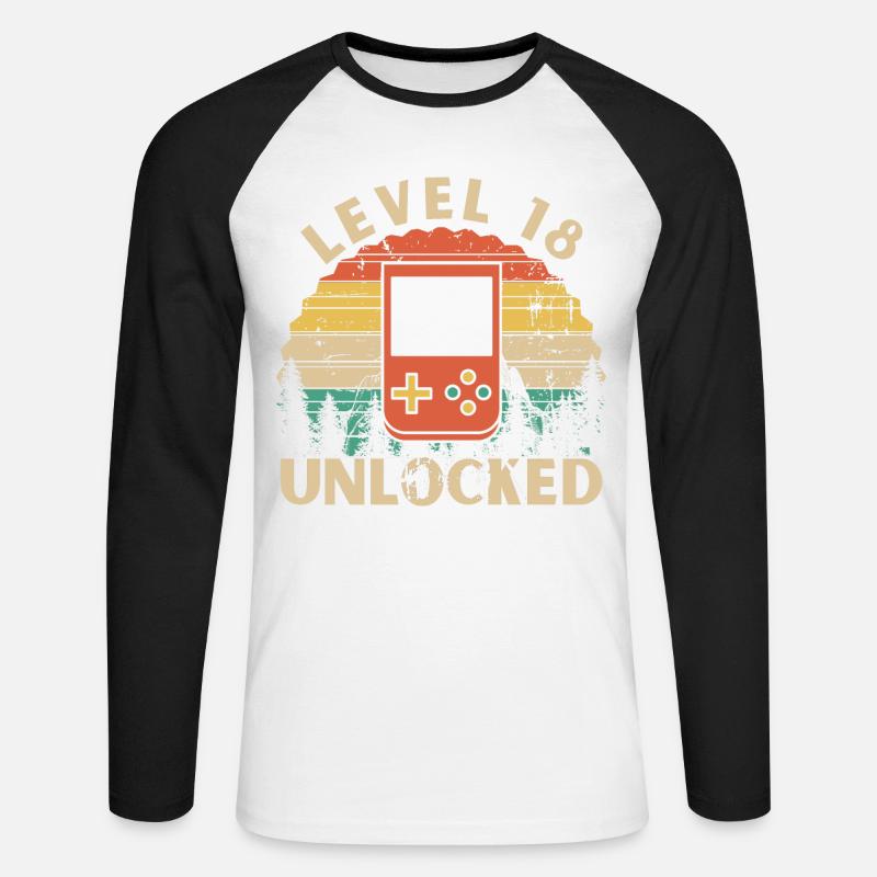 Level 18 freigeschaltet - Unisex Baseballshirt langarm - Weiß/Schwarz