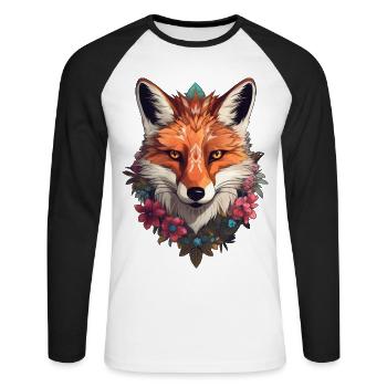 Fuchs mit Blumen - Unisex Baseballshirt langarm - Weiß/Schwarz - Vorne - Nik (191cm)