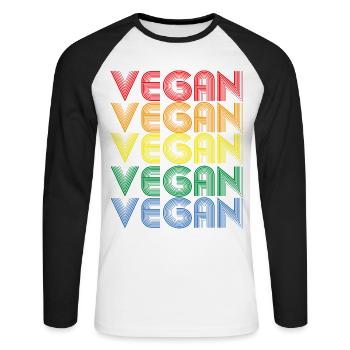 Regenbogen VEGAN Statement - Unisex Baseballshirt langarm - Weiß/Schwarz - Vorne - Nik (191cm)