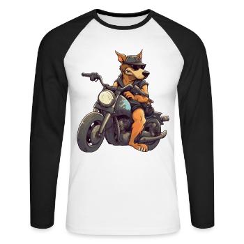 Chien cool sur la moto - T-shirt baseball manches longues Homme - blanc/noir - Devant - Nik (191cm)