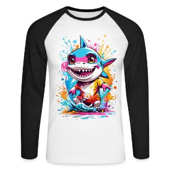 Requin - T-shirt baseball manches longues Homme - blanc/noir - Devant - Nik (191cm)