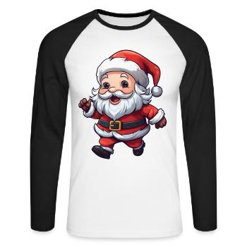 Fröhlicher Santa Clipart - Unisex Baseballshirt langarm - Weiß/Schwarz - Vorne - Nik (191cm)