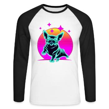 French Bulldog Synthwave Frenchie - Unisex Long Sleeve Baseball T-Shirt - white/black - Front - Nik (191cm)