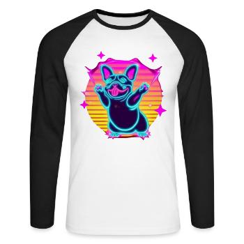 Funny French Bulldog Synth Frenchie - Unisex Long Sleeve Baseball T-Shirt - white/black - Front - Nik (191cm)