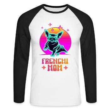 Maman Frenchie - T-shirt baseball manches longues Homme - blanc/noir - Devant - Nik (191cm)