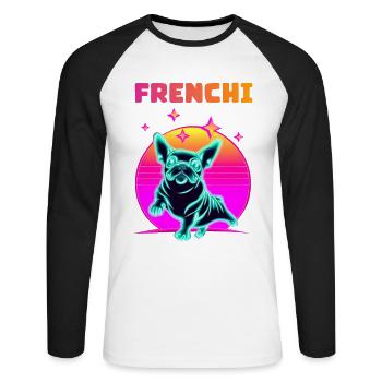 Synthwave Frenchie Bulldog Dog Lover Frenchie - Unisex Long Sleeve Baseball T-Shirt - white/black - Front - Nik (191cm)