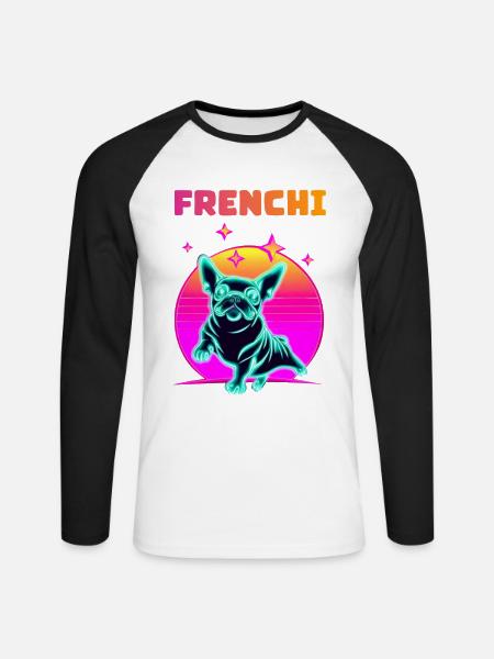 Synthwave Frenchie Bulldog Dog Lover Frenchie - Unisex Baseballshirt langarm - Weiß/Schwarz