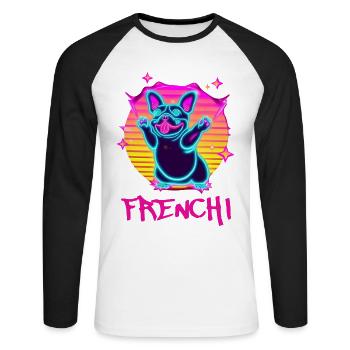 Drôle de Frenchie Dog French Bulldog Synthé - T-shirt baseball manches longues Homme - blanc/noir - Devant - Nik (191cm)