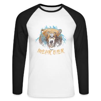 Bär brüllt Mehr Bier - Unisex Baseballshirt langarm - Weiß/Schwarz - Vorne - Nik (191cm)