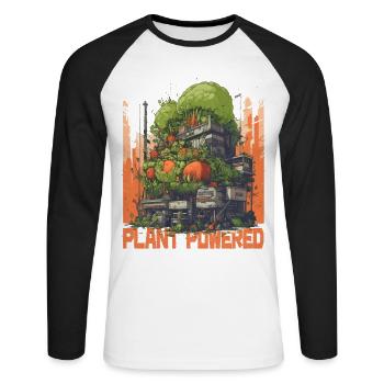 Plant Powered - Centrale Végétale Style Manga, Vegan - T-shirt baseball manches longues Homme - blanc/noir - Devant - Nik (191cm)
