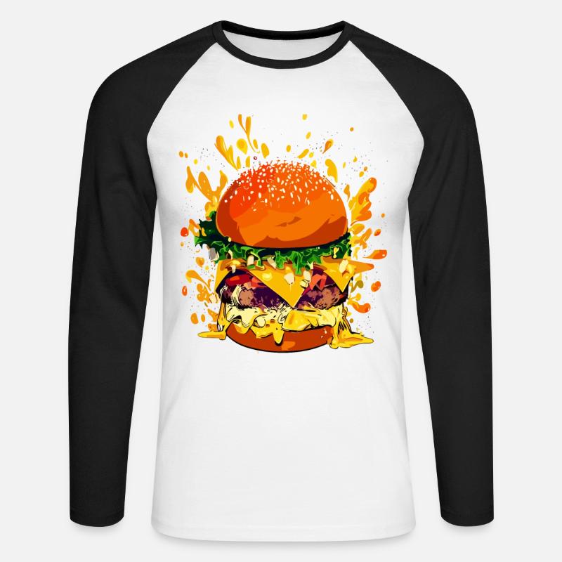Extravaganter Cheeseburger mit Käse Splatter - Unisex Baseballshirt langarm - Weiß/Schwarz