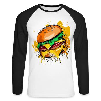 Burger au fromage supplémentaire Cheeseburge - T-shirt baseball manches longues Homme - blanc/noir - Devant - Nik (191cm)