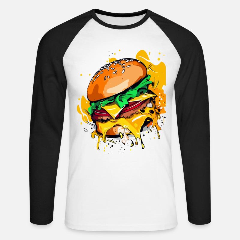 Extra Käse Burger Cheeseburge - Unisex Baseballshirt langarm - Weiß/Schwarz
