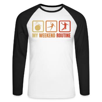 Week-end de handball - T-shirt baseball manches longues Homme - blanc/noir - Devant - Nik (191cm)