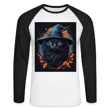 Portrait of a Cat with a Sorcerer's Hat - Unisex Long Sleeve Baseball T-Shirt - white/black - Front - Nik (191cm)