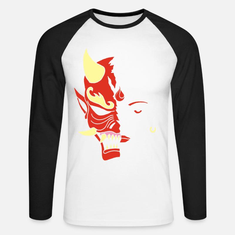 Mensch oder Dämon? - Unisex Baseballshirt langarm - Weiß/Schwarz