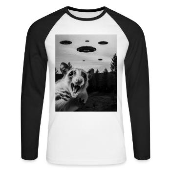 Possum Alien Invasion Uap Weirdcore - Unisex Long Sleeve Baseball T-Shirt - white/black - Front - Nik (191cm)