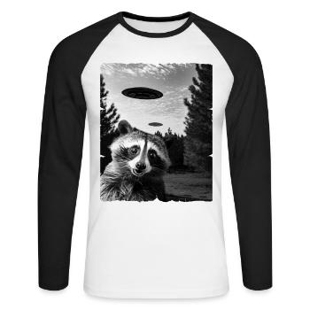 Raccoon Alien Invasion Uap Weirdcore - Unisex Long Sleeve Baseball T-Shirt - white/black - Front - Nik (191cm)