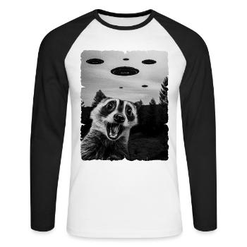 Raccoon Alien Invasion Uap Weirdcore - Unisex Long Sleeve Baseball T-Shirt - white/black - Front - Nik (191cm)
