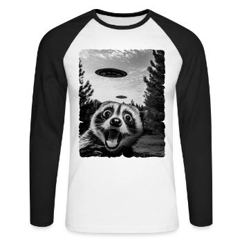 Raccoon Alien Invasion Uap Weirdcore - Unisex Long Sleeve Baseball T-Shirt - white/black - Front - Nik (191cm)