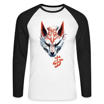 Anime Kitsune Fox Mask Kumiho Samurai Japan - Unisex Long Sleeve Baseball T-Shirt - white/black - Front - Nik (191cm)