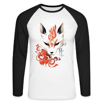 Fox Mask Kumiho Samurai Kitsune Japan Anime - Unisex Long Sleeve Baseball T-Shirt - white/black - Front - Nik (191cm)