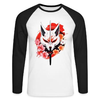 Kitsune Masque De Renard Kumiho Samouraï Japon Anime - T-shirt baseball manches longues Homme - blanc/noir - Devant - Nik (191cm)