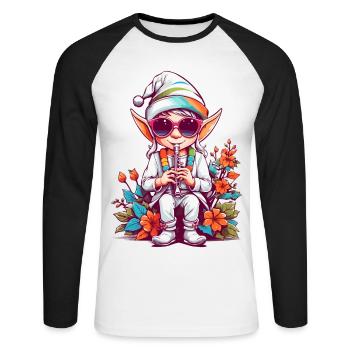 Elf with flute - Unisex Long Sleeve Baseball T-Shirt - white/black - Front - Nik (191cm)