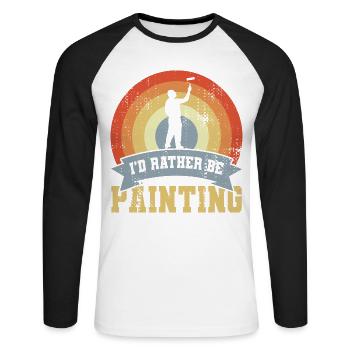 Je préfère peindre - T-shirt baseball manches longues Homme - blanc/noir - Devant - Nik (191cm)