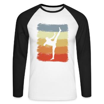 Vintage Kickboxer Drawing - Unisex Long Sleeve Baseball T-Shirt - white/black - Front - Nik (191cm)