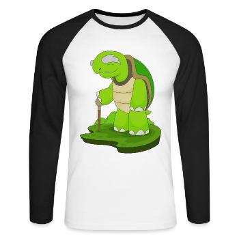 Turtle Retiree Walking Stick - Unisex Long Sleeve Baseball T-Shirt - white/black - Front - Nik (191cm)