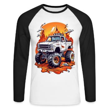 Monstertruck Renn - Unisex Baseballshirt langarm - Weiß/Schwarz - Vorne - Nik (191cm)