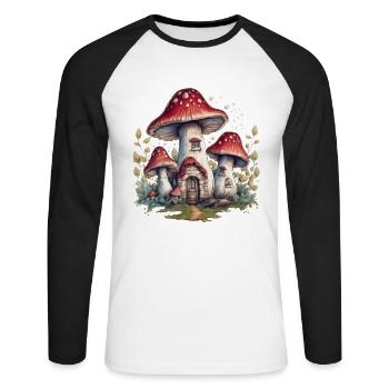 Aesthetic Cottagecore Goblincore, Fliegenpilz Pilz - Unisex Baseballshirt langarm - Weiß/Schwarz - Vorne - Nik (191cm)