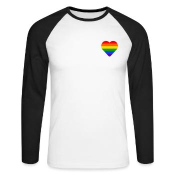 LGBTQ arc-en-ciel coeur fierté drapeau gay csd lgbt - T-shirt baseball manches longues Homme - blanc/noir - Devant - Nik (191cm)