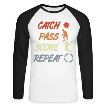 Handball Vintage Look - T-shirt baseball manches longues Homme - blanc/noir - Devant - Nik (191cm)